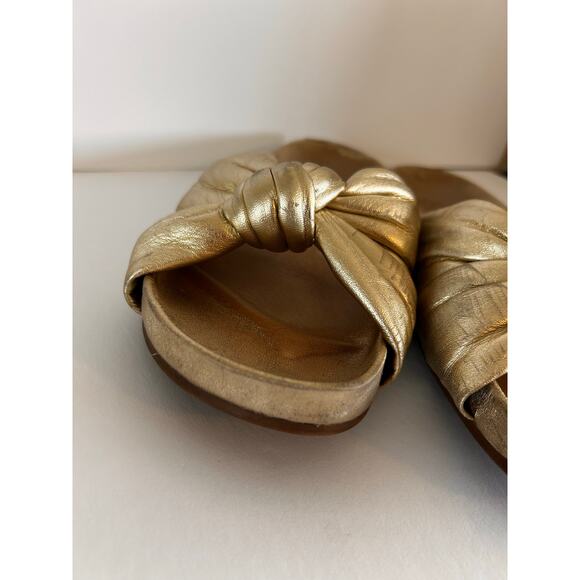 Tory Burch Logo Gold Puffy Knotted Slides Cloud Sandals Womens Shoes 8.5 - Picture 12 of 13